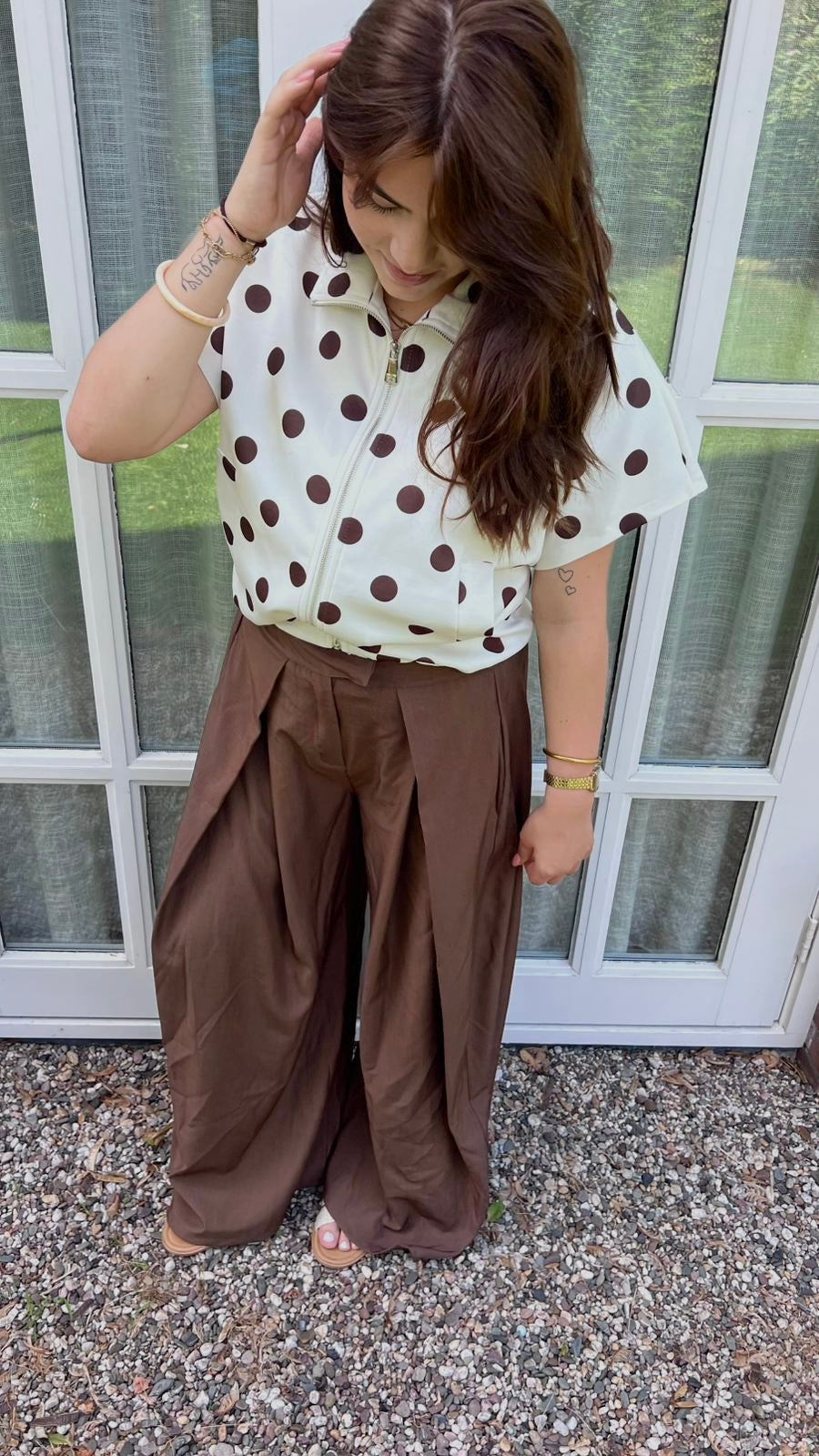 Zipper polkadot jacket beige