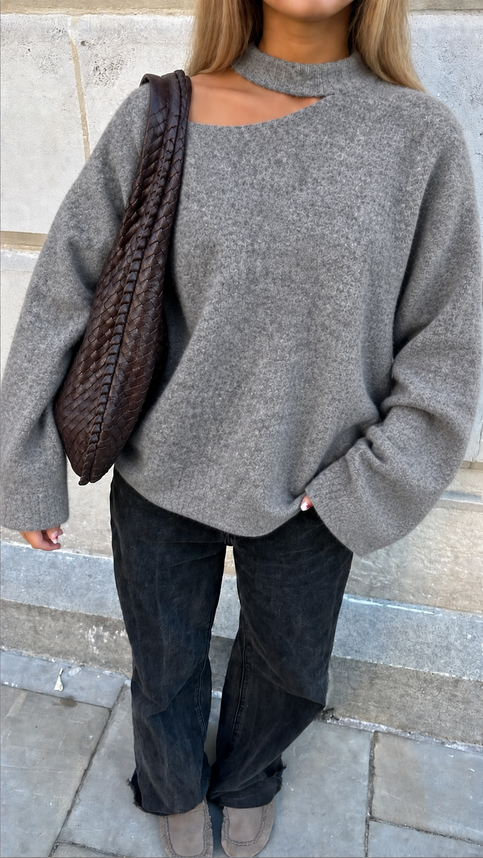 Grey cut off sweater