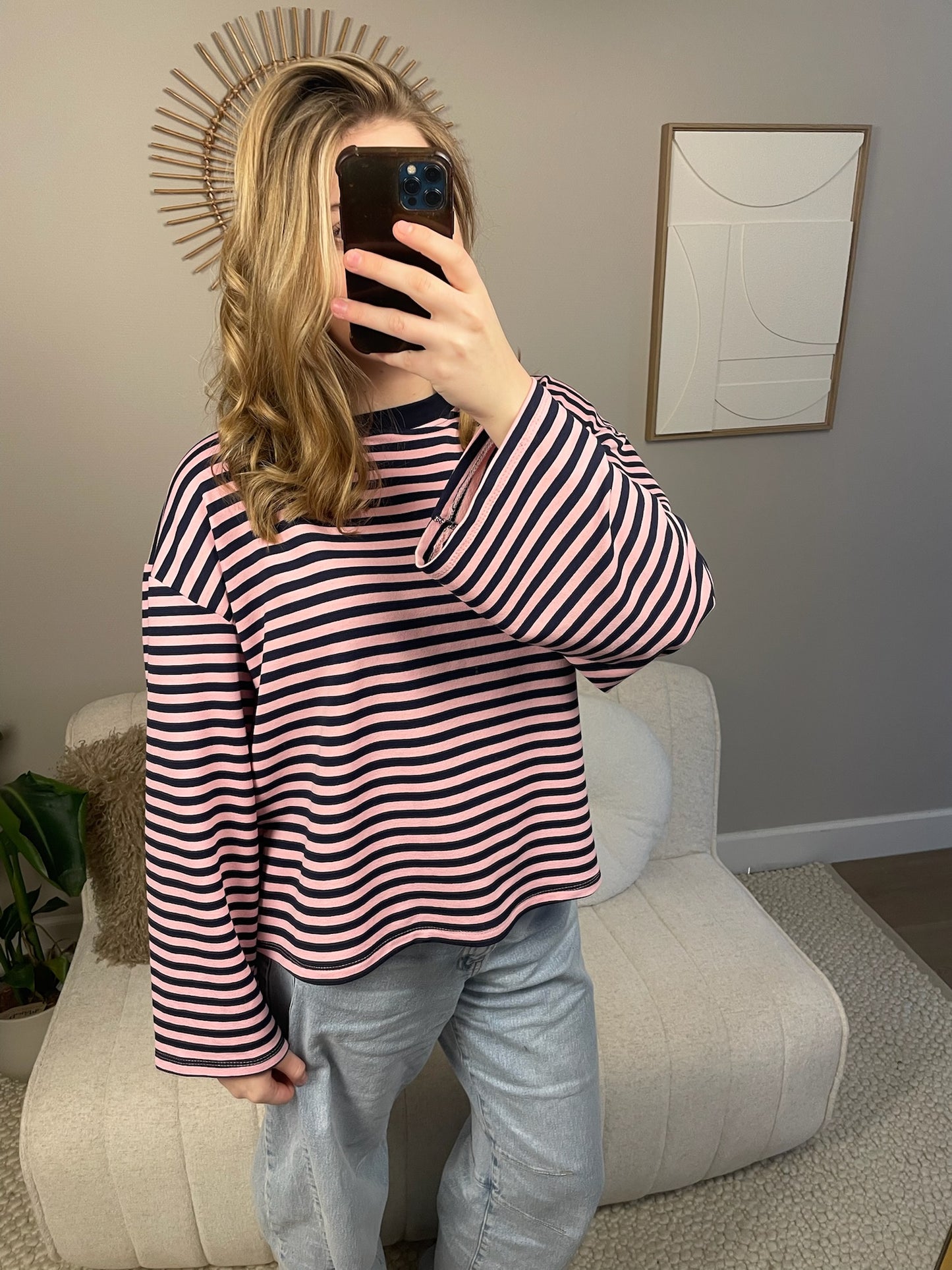 Navy blauwe/roze longsleeve