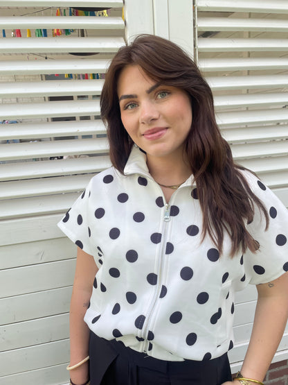Zipper polkadot jacket white
