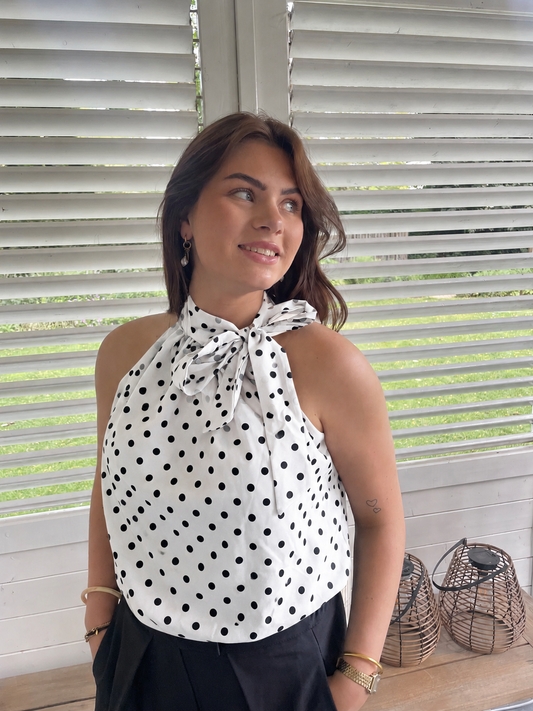 Polkadot halter top white