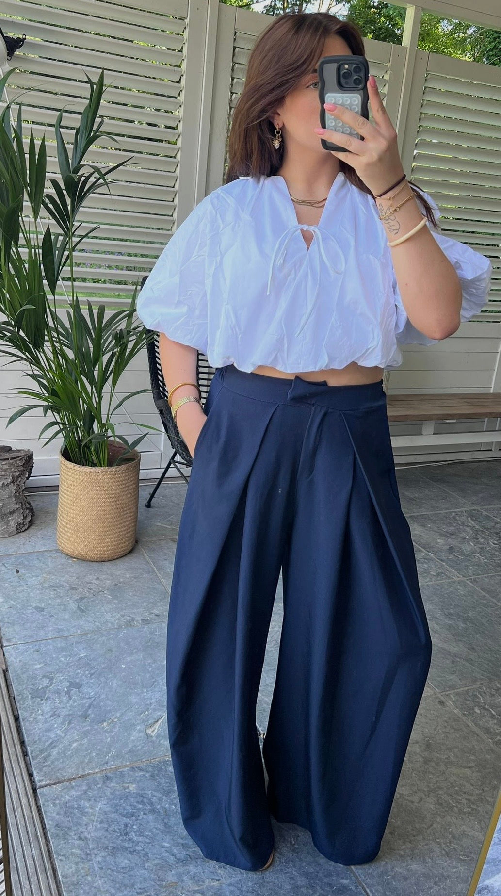 Navy pleated pantalon