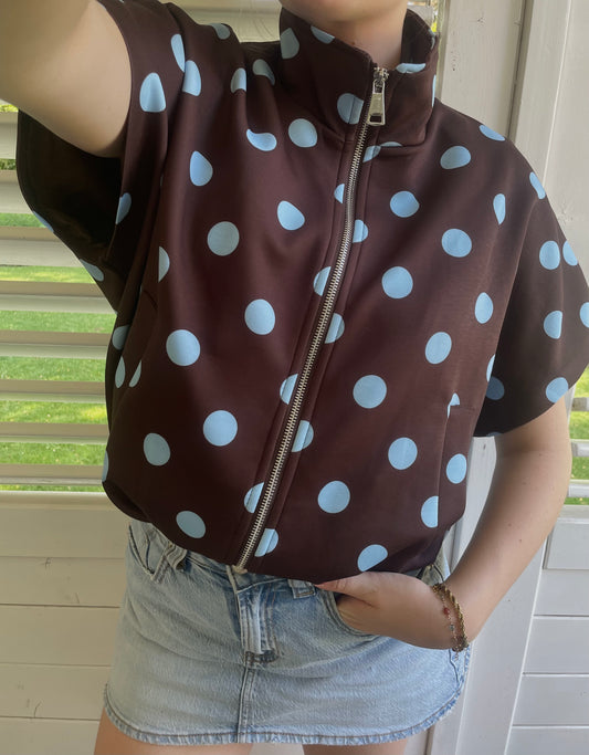 Zipper polkadot jacket blue