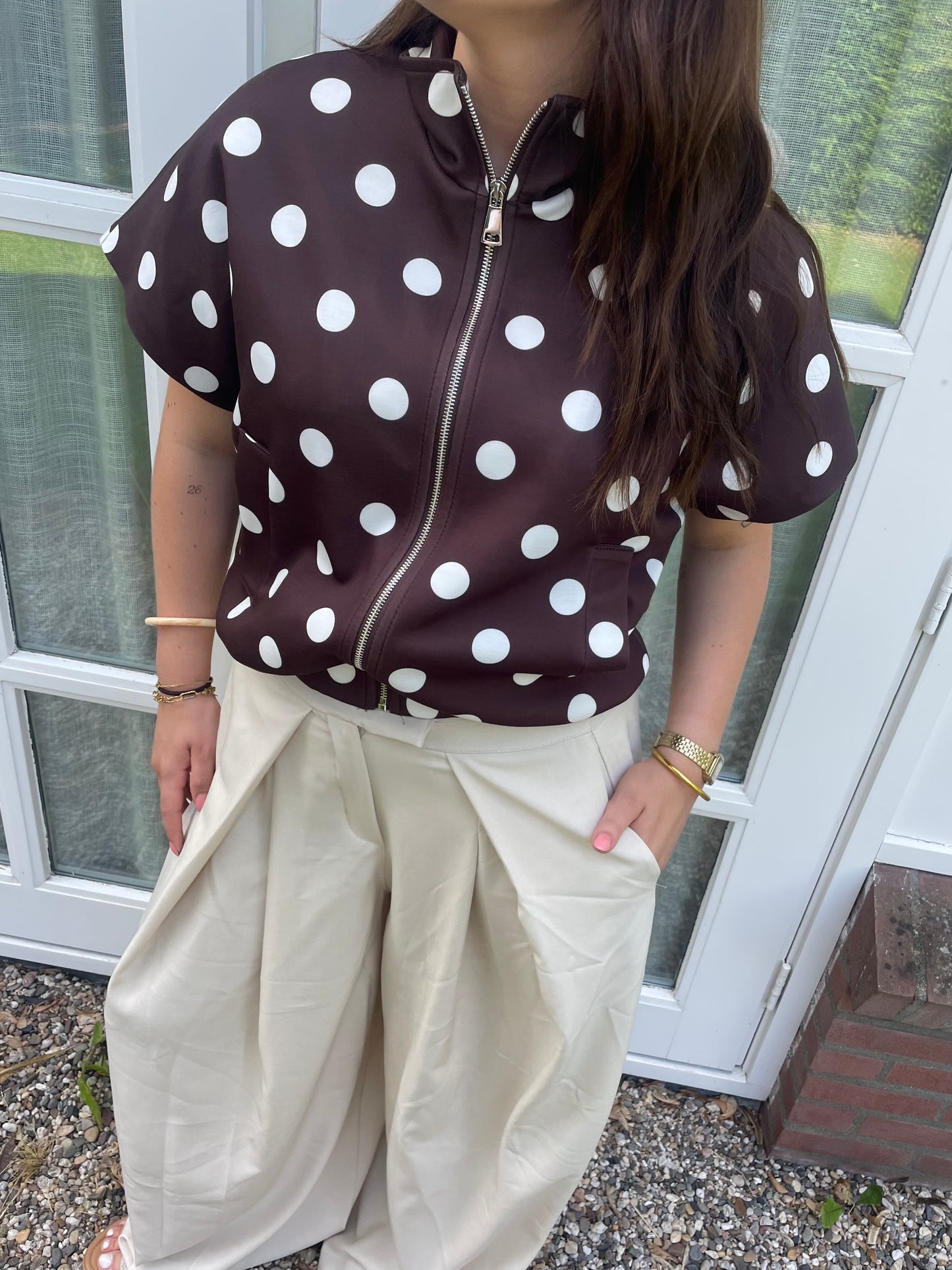 Zipper polkadot jacket brown