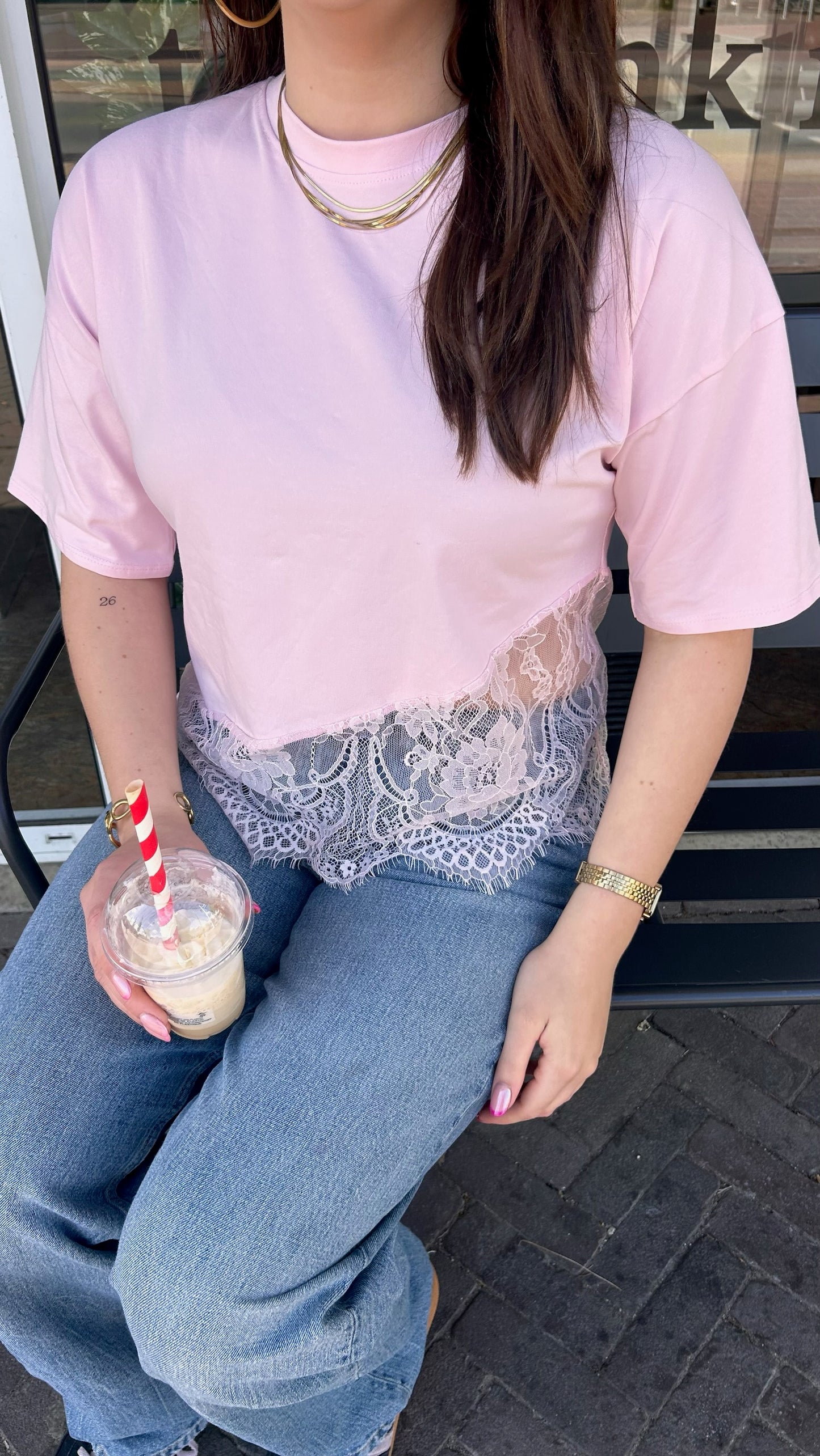 Kanten lace tee pink