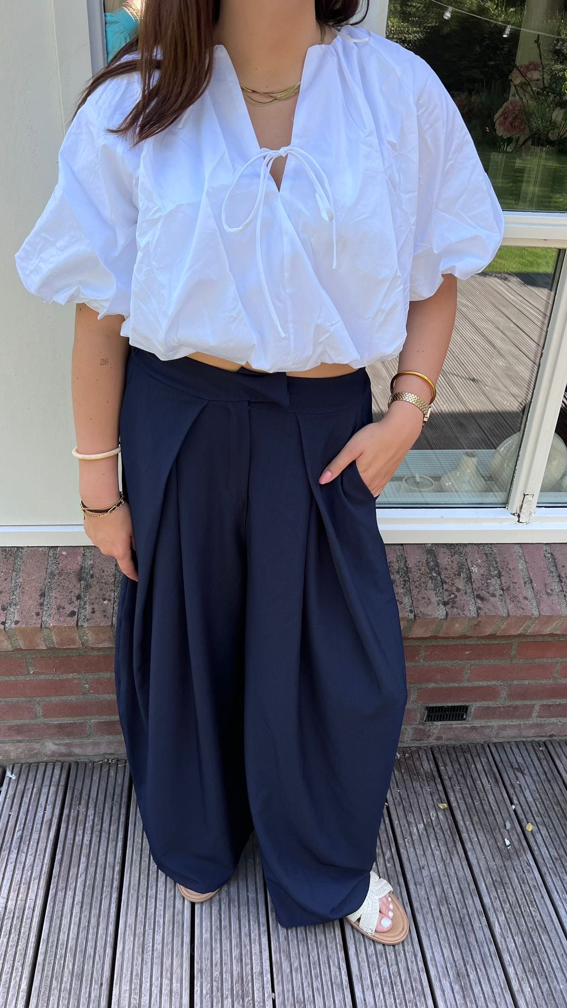 Navy pleated pantalon