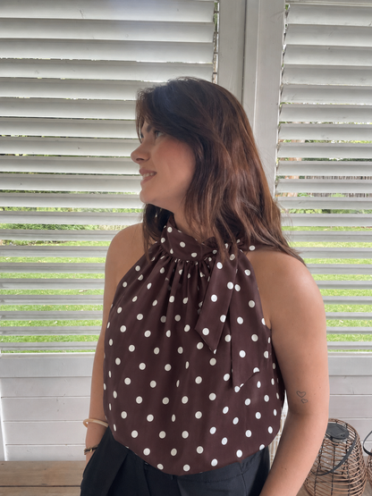 Polkadot halter top brown