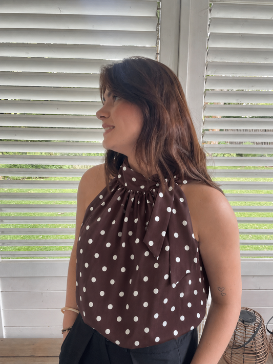 Polkadot halter top brown