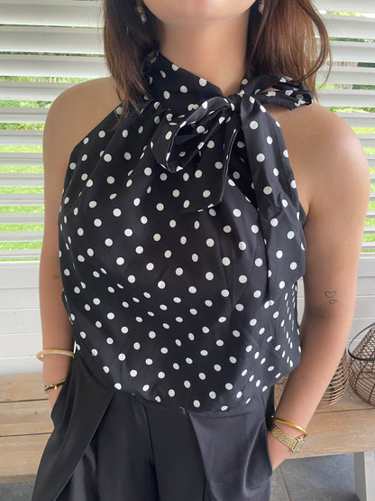 Polkadot halter top black