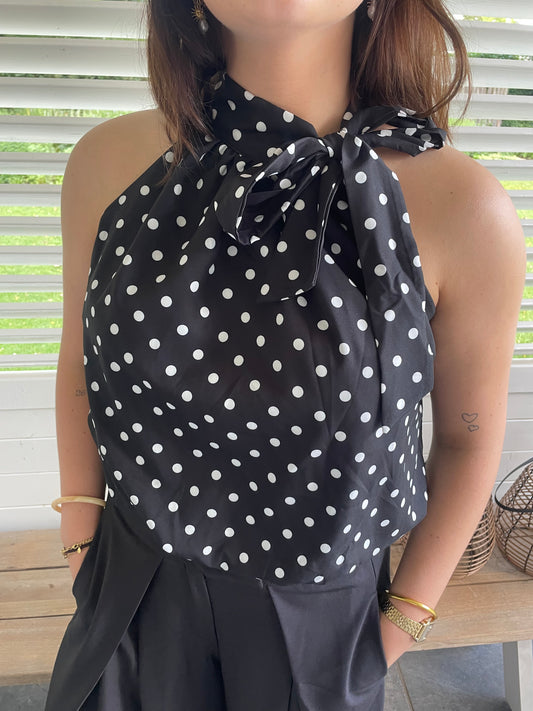 Polkadot halter top black