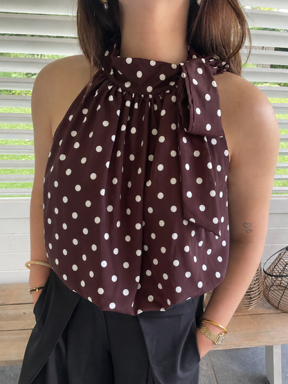 Polkadot halter top brown