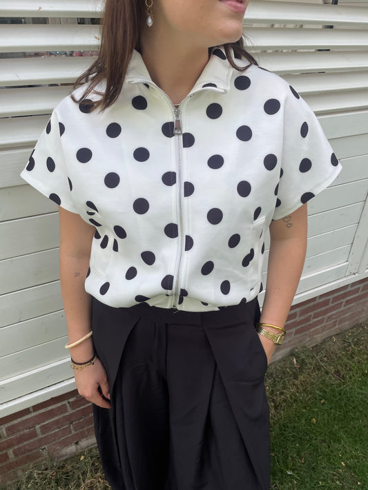 Zipper polkadot jacket white