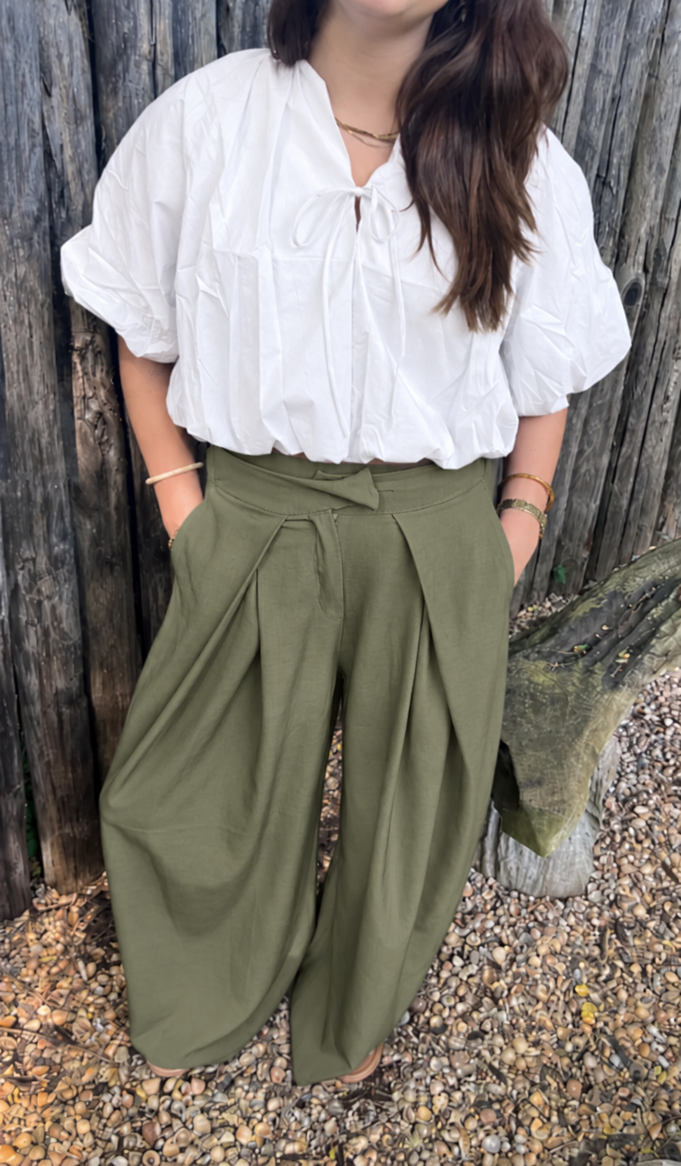 Khaki pleated pantalon