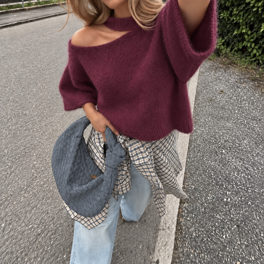 Plum cut off trui