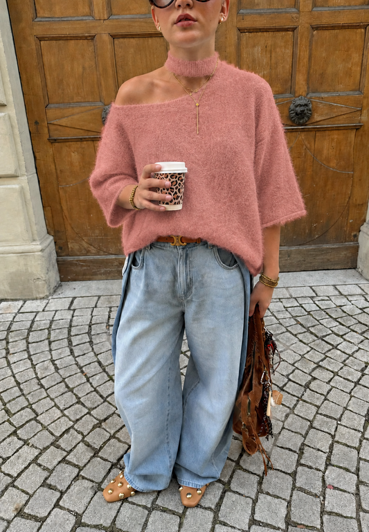 Oud roze cut off trui
