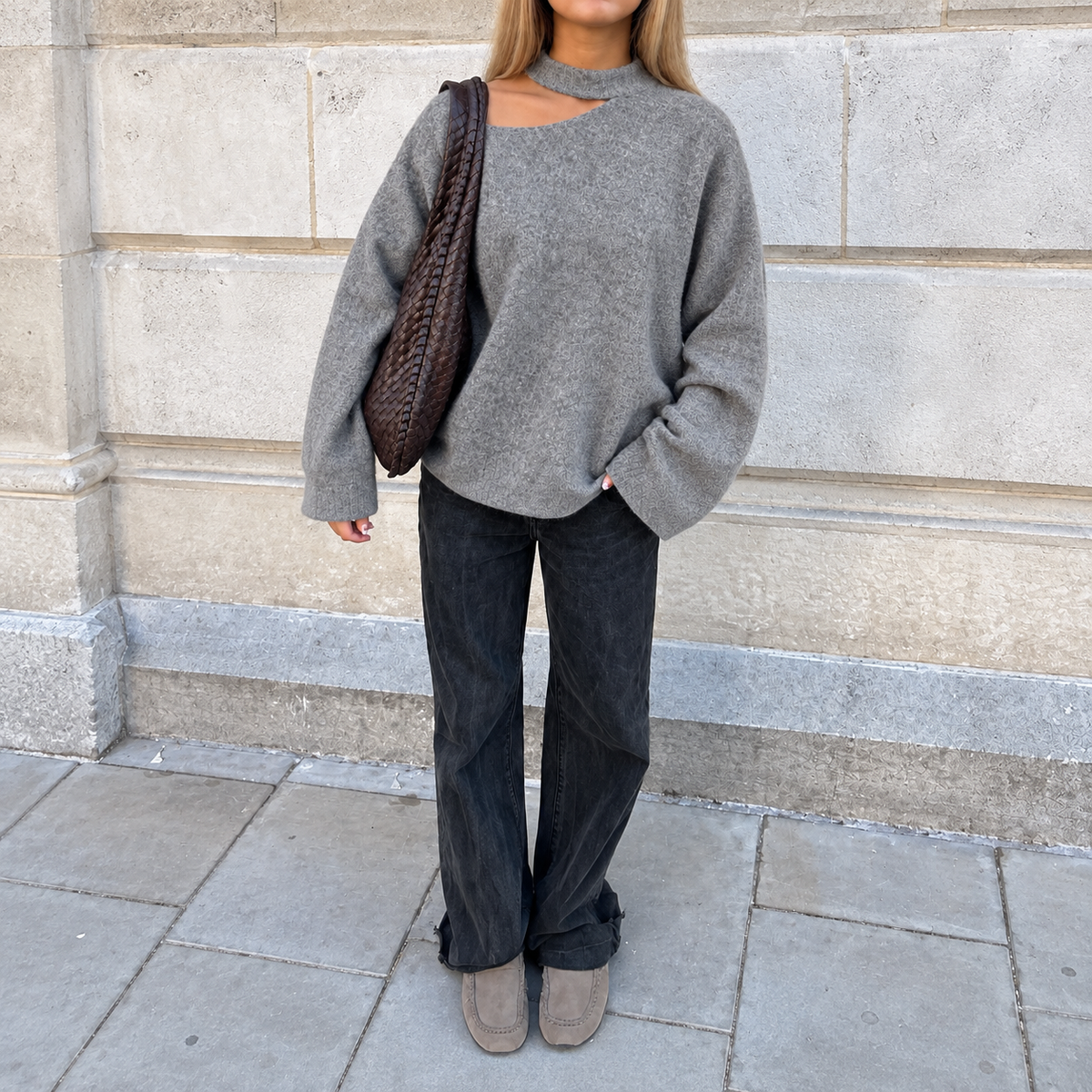 Grey cut off sweater