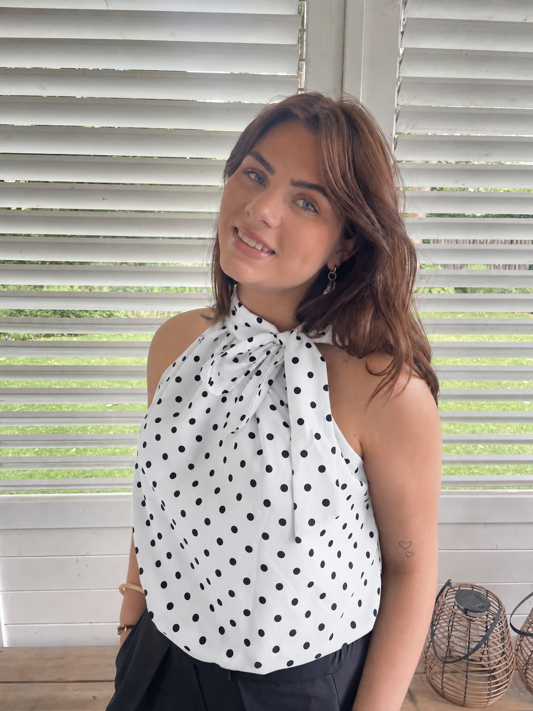 Polkadot halter top white