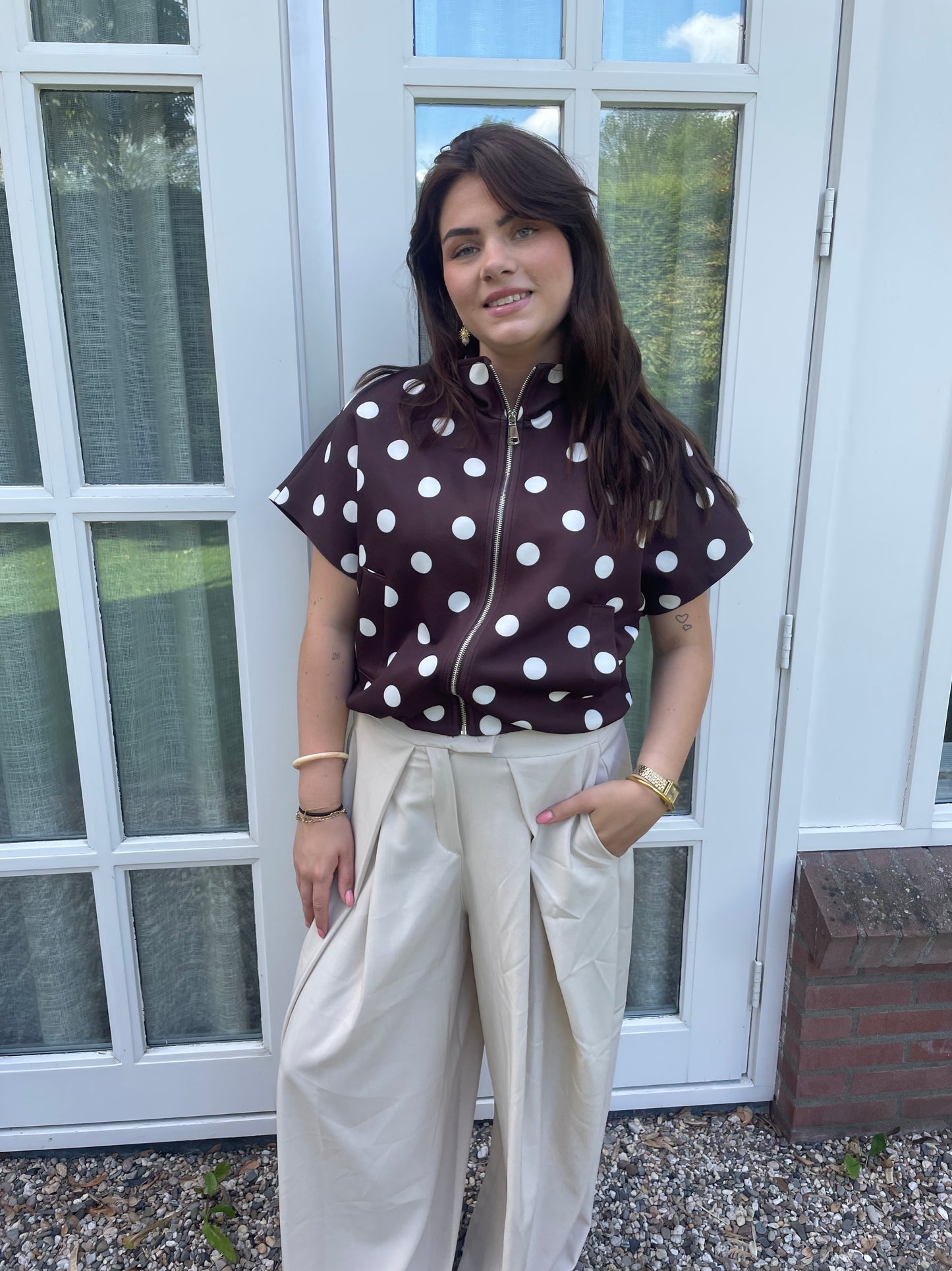 Zipper polkadot jacket brown