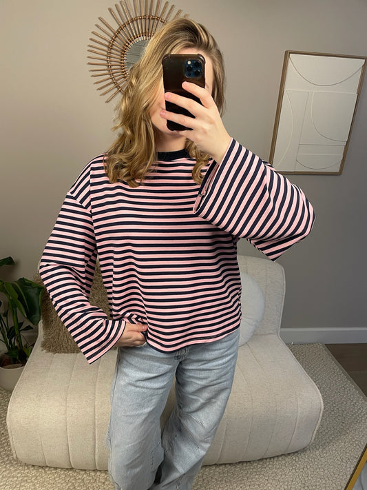 Navy blauwe/roze longsleeve