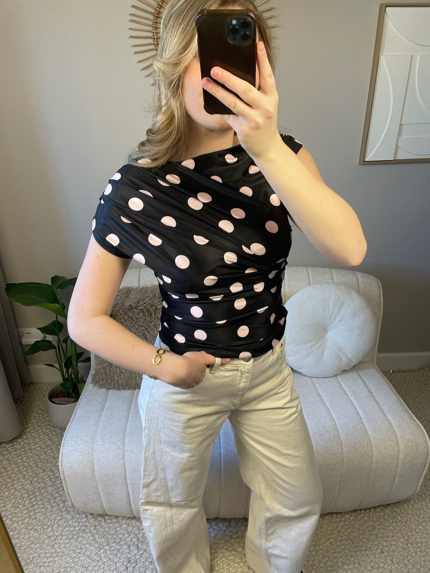 Pleun black polkadot top